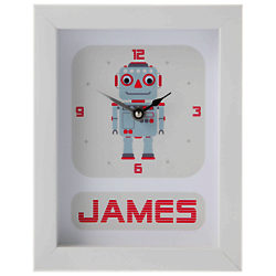 Stripey Cats Personalised Robot Framed Clock, 23 x 18cm, Blue